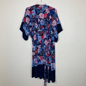 Motherhood Maternity Floral Kimono Wrap Dress Navy Multi-Color 1X